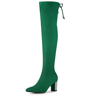 Women's Chunky Heels Bling Rhinestone Over the Knee High Boots