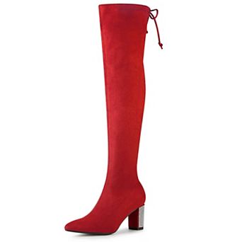Women's Chunky Heels Bling Rhinestone Over the Knee High Boots