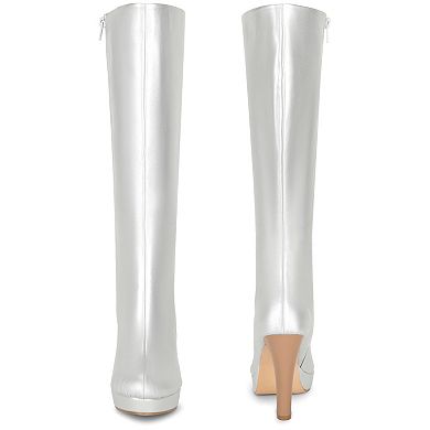 Round Toe Platform Chunky Heel Knee High Boots for Women