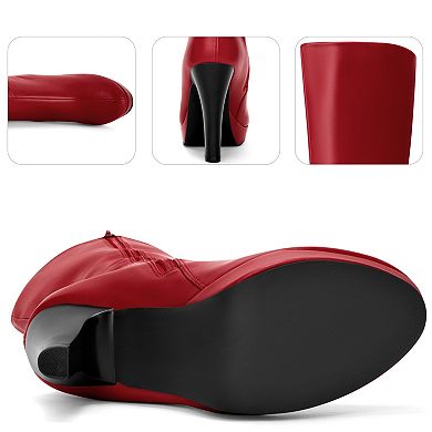 Round Toe Platform Chunky Heel Knee High Boots for Women