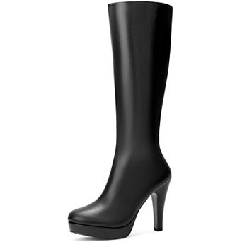 Round Toe Platform Chunky Heel Knee High Boots for Women