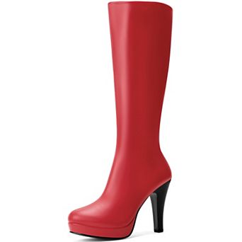 Round Toe Platform Chunky Heel Knee High Boots for Women