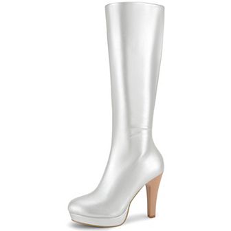 Round Toe Platform Chunky Heel Knee High Boots for Women
