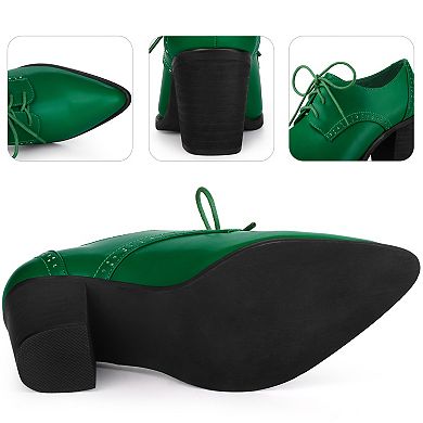 Pointy Toe Lace Up Block Heels Ankle Booties for Women