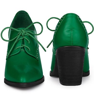 Pointy Toe Lace Up Block Heels Ankle Booties for Women