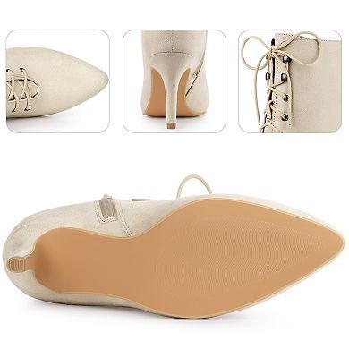 Pointy Toe Zip Lace Up Stiletto Heel Ankle Boots for Women