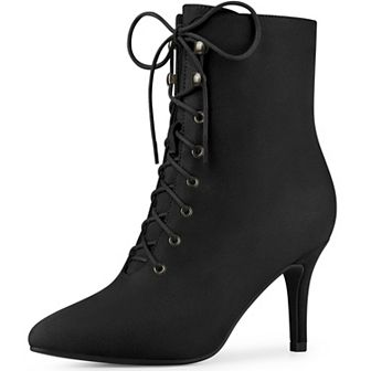 Pointy Toe Zip Lace Up Stiletto Heel Ankle Boots for Women