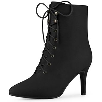 Pointy Toe Zip Lace Up Stiletto Heel Ankle Boots for Women