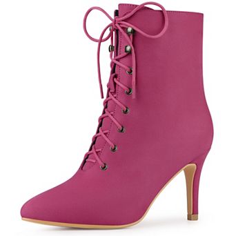 Pointy Toe Zip Lace Up Stiletto Heel Ankle Boots for Women