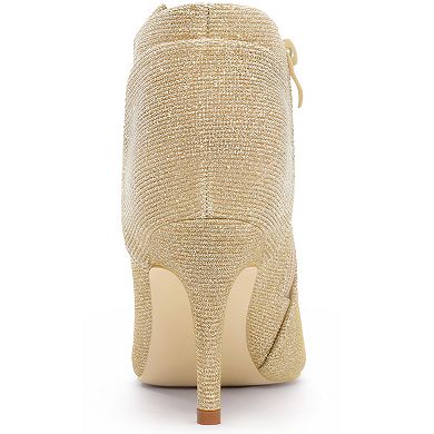 Women's Glitter Pointed Toe Zipper Stiletto Heel Ankle Boots