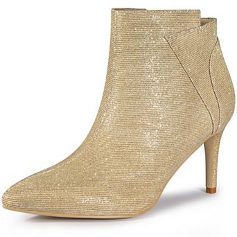 Women's Glitter Pointed Toe Zipper Stiletto Heel Ankle Boots