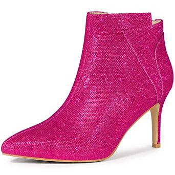 Women's Glitter Pointed Toe Zipper Stiletto Heel Ankle Boots