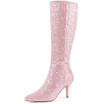 Glitter Pointed Toe Sparkly Stiletto Heel Knee High Boots for Women