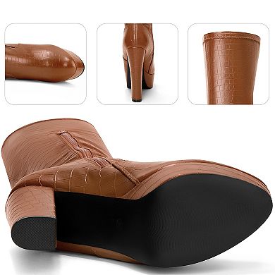 Stone Pattern Platform Boots Block Heels Over Knee Thigh High Boots for Women