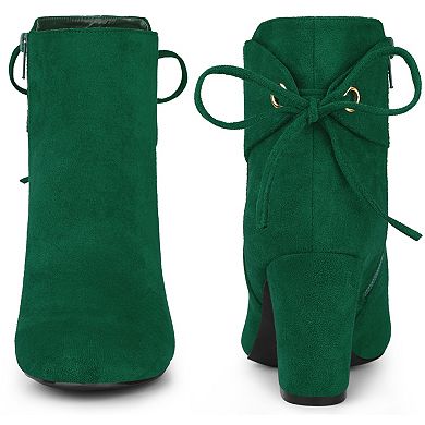 Round Toe Lace Up Chunky High Heels Ankle Boots for Women