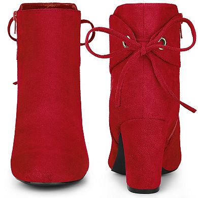 Round Toe Lace Up Chunky High Heels Ankle Boots for Women