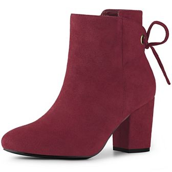 Round Toe Lace Up Chunky High Heels Ankle Boots for Women