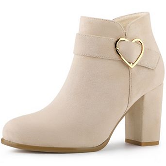 Women's Buckle Side Zip Chunky Heels Ankle Boots