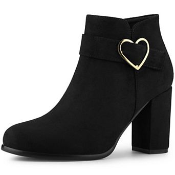 Women's Buckle Side Zip Chunky Heels Ankle Boots