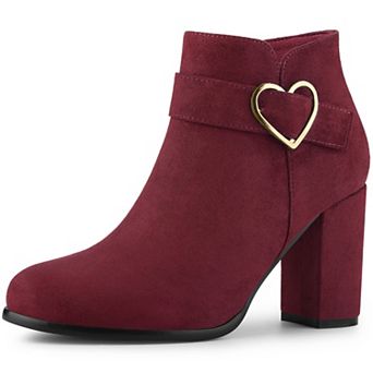 Women's Buckle Side Zip Chunky Heels Ankle Boots