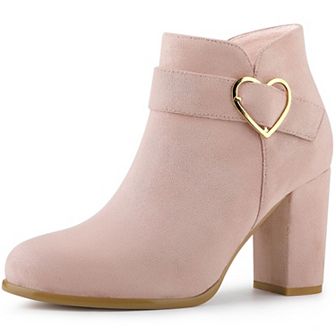 Women's Buckle Side Zip Chunky Heels Ankle Boots
