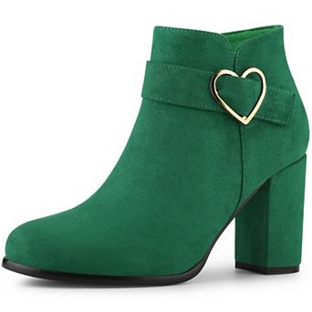 Women's Buckle Side Zip Chunky Heels Ankle Boots