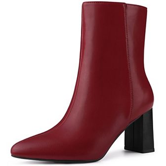 Pointed Toe Boots Block High Heels Ankle Booties for Women