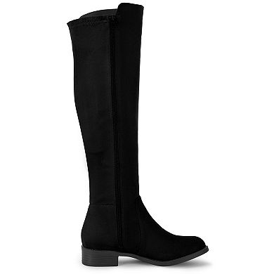 Round Toe Side Zip Chunky Heels Knee High Boots for Women