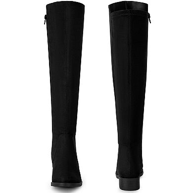 Round Toe Side Zip Chunky Heels Knee High Boots for Women