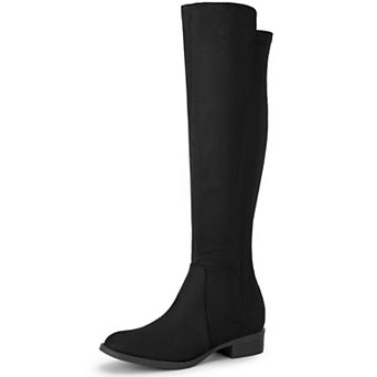 Round Toe Side Zip Chunky Heels Knee High Boots for Women