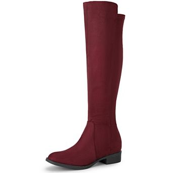Round Toe Side Zip Chunky Heels Knee High Boots for Women