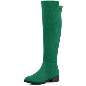 Round Toe Side Zip Chunky Heels Knee High Boots for Women