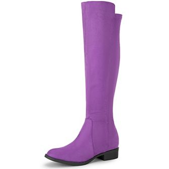 Round Toe Side Zip Chunky Heels Knee High Boots for Women