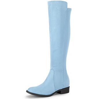 Round Toe Side Zip Chunky Heels Knee High Boots for Women