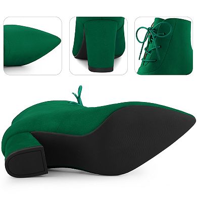 Pointed Toe Lace Up Block Heel Ankle Boots for Women