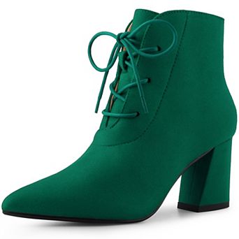 Pointed Toe Lace Up Block Heel Ankle Boots for Women