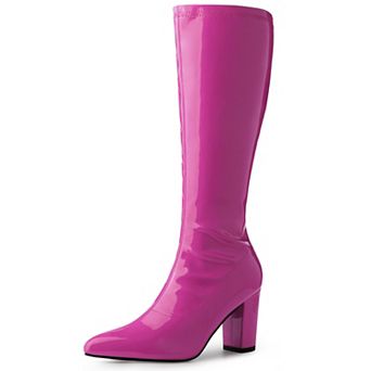 Go Go Boot Patent Leather Chunky Heels Knee High Boots for Women