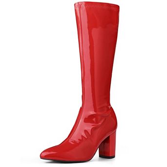 Go Go Boot Patent Leather Chunky Heels Knee High Boots for Women
