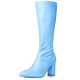 Go Go Boot Patent Leather Chunky Heels Knee High Boots for Women