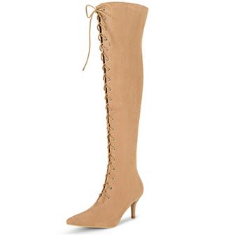 Women's Thigh High Boots Lace Up Stiletto Heel Over Knee High Boots