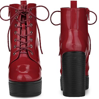 Platform Lace Up Chunky Heel Western Combat Boots for Women