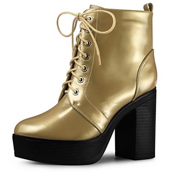 Platform Lace Up Chunky Heel Western Combat Boots for Women