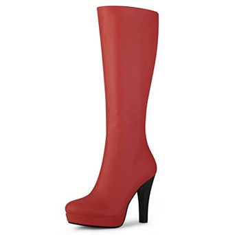 Women's Chunky Heel Round Toe Platform Knee High Boots