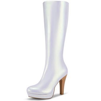 Women's Chunky Heel Round Toe Platform Knee High Boots