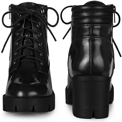 Platform Ankle Boots Lace Up Chunky Heel Combat Boots for Women