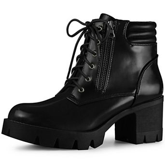Platform Ankle Boots Lace Up Chunky Heel Combat Boots for Women