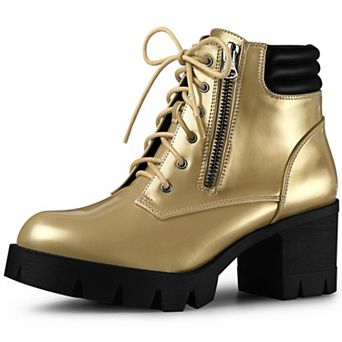 Platform Ankle Boots Lace Up Chunky Heel Combat Boots for Women