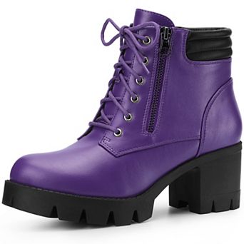 Platform Ankle Boots Lace Up Chunky Heel Combat Boots for Women