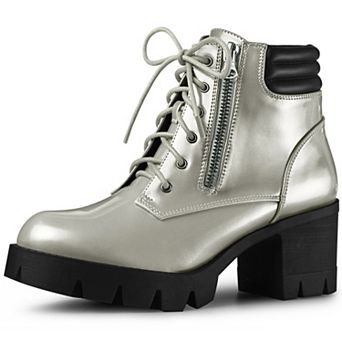 Platform Ankle Boots Lace Up Chunky Heel Combat Boots for Women