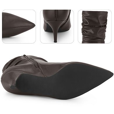 Pointed Toe Slouch Kitten Heel Boot Mid-Calf Boots for Women